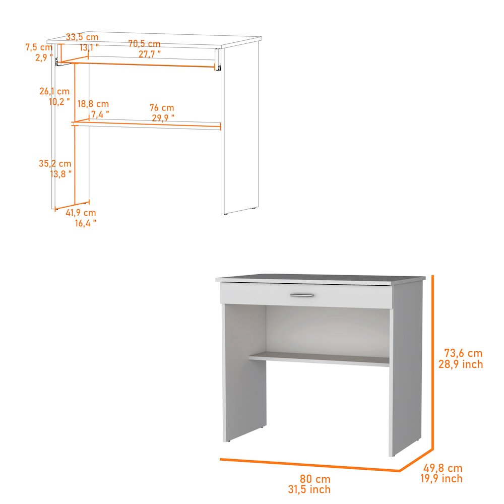 Kaylor Storage Desk, Modern Design with Drawer and Shelf ,White. Picture 2