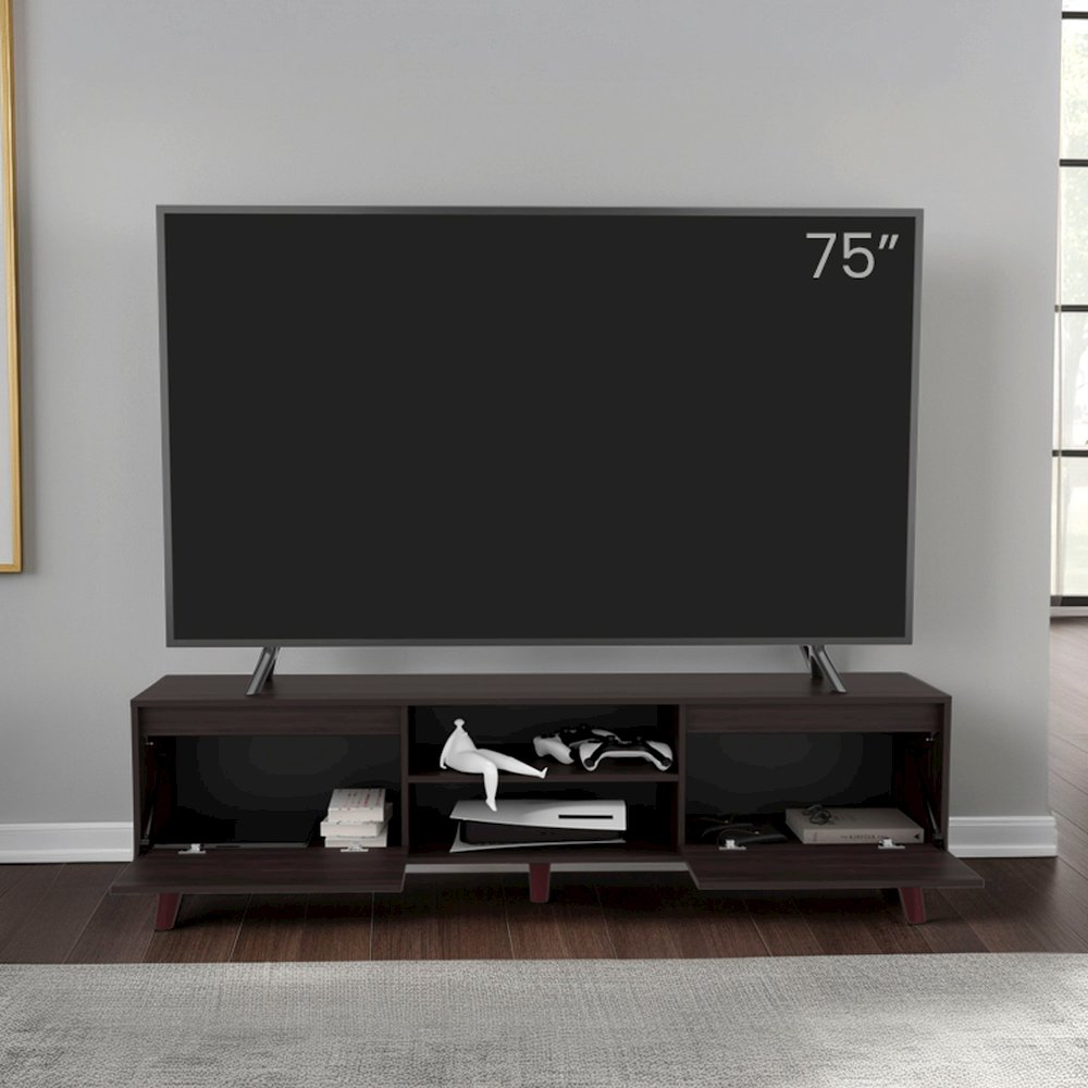TV Stand, Modern Entertainment Console with Cabinets and Open Shelves. Picture 3