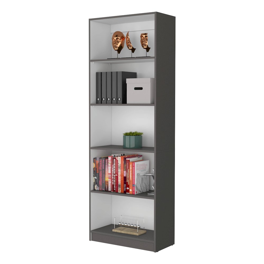 Sutton 4 Shelves Bookcase with Modern Storage Shelves, Matt Gray / White. Picture 5