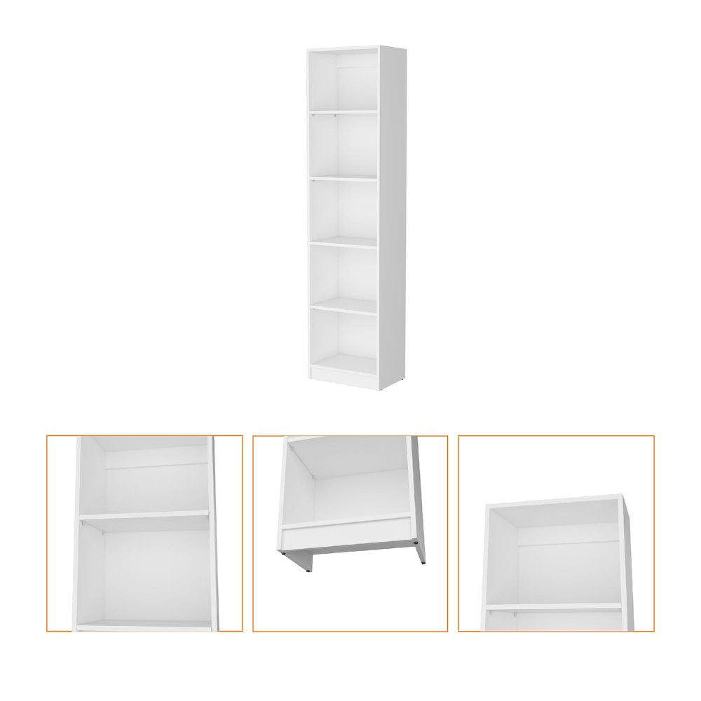 Sutton Slim Bookcase with Modern 5-Shelf Design, White. Picture 7