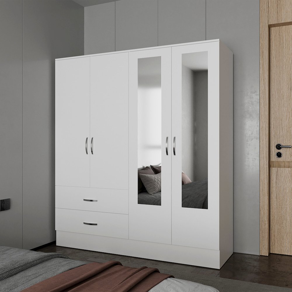 Hilda Wardrobe Multistorage with Two Mirrors, White. Picture 6
