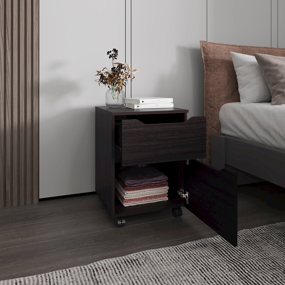 Newriver Nightstand with 1 Door and 1 Drawer , Wengue. Picture 3