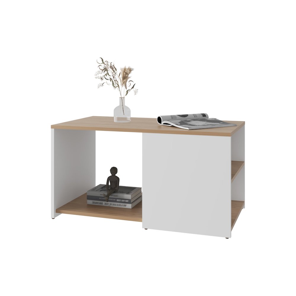 Kaibito Coffee Table with Open Storage, White+ Natural Oak. Picture 4