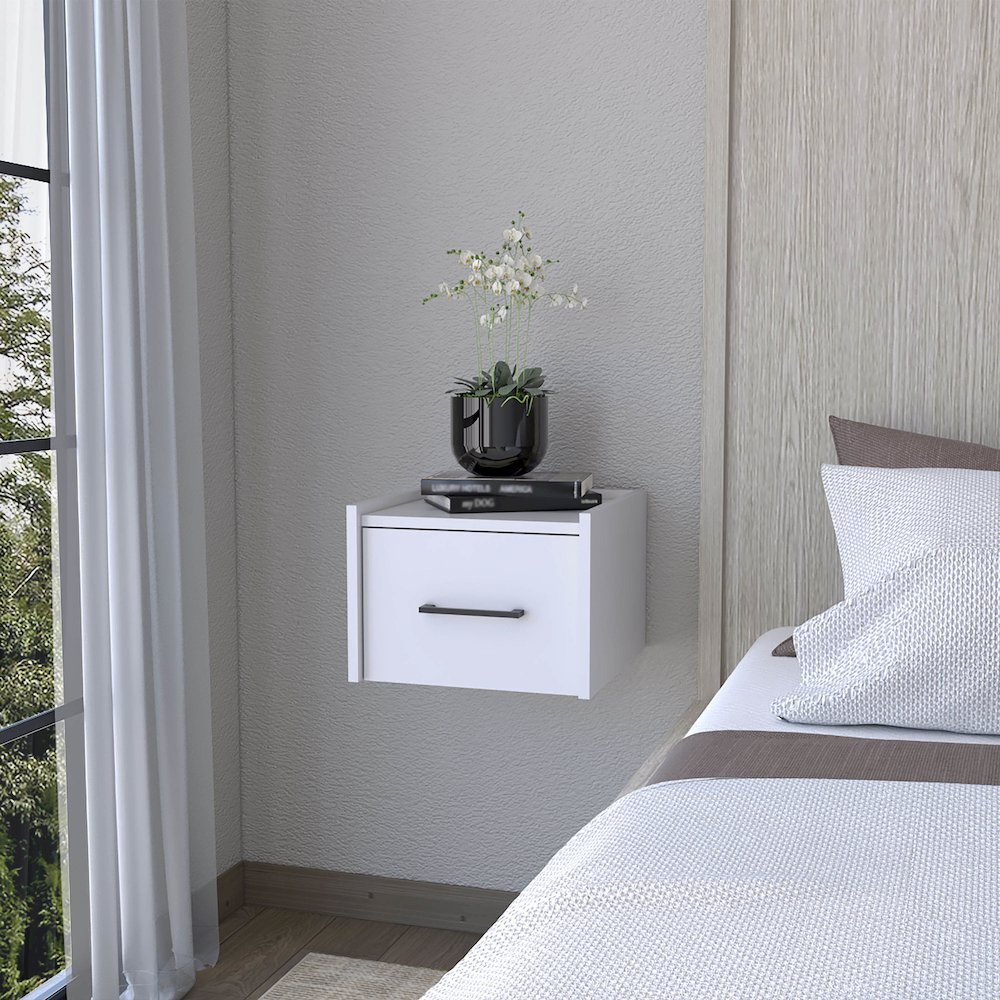 Wall-Mounted Nightstand, Sleek Single-Drawer Design with Spacious Top Shelf. Picture 6