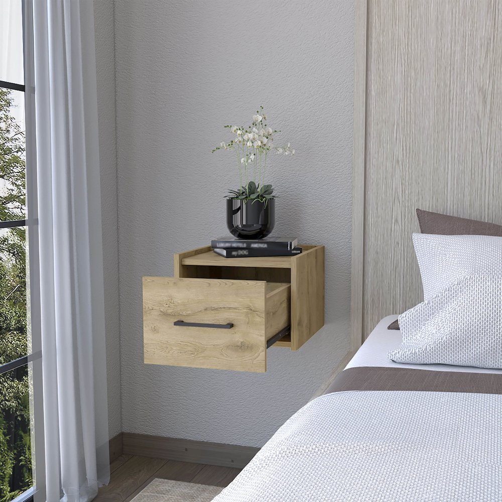 Wall-Mounted Nightstand, Sleek Single-Drawer Design with Spacious Top Shelf. Picture 7