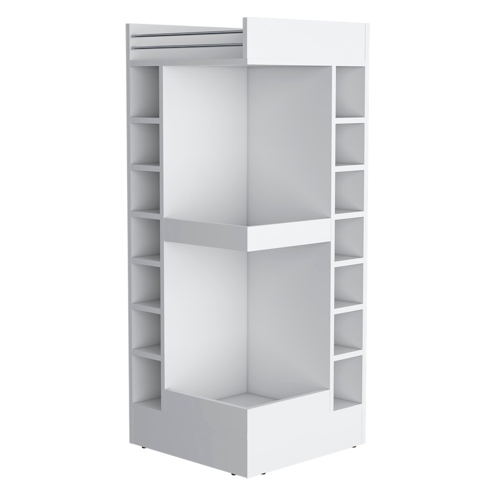 Lamer Corner Bar Cabinet with Wine Rack and Open Shelf, White. Picture 1