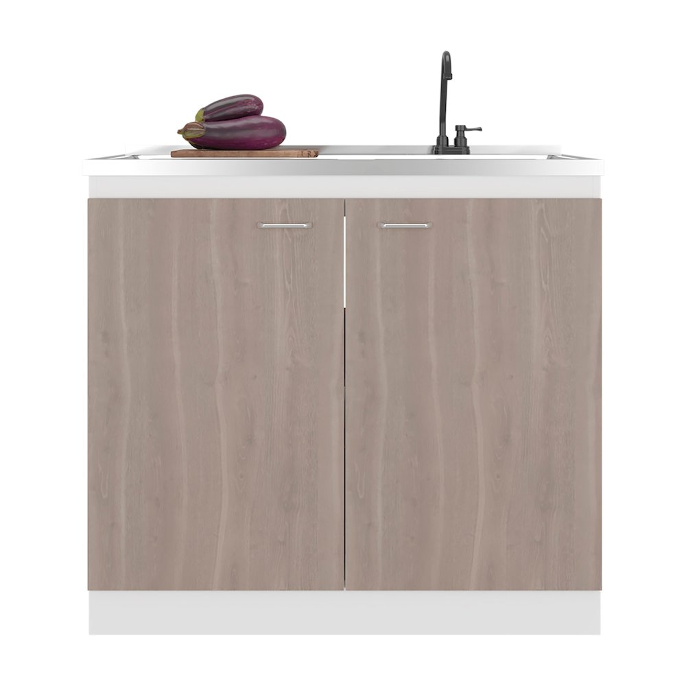 Extremo Kitchen Storage Cabinet with 2 Doors and 3 Shelves, White and Light Grey. Picture 7