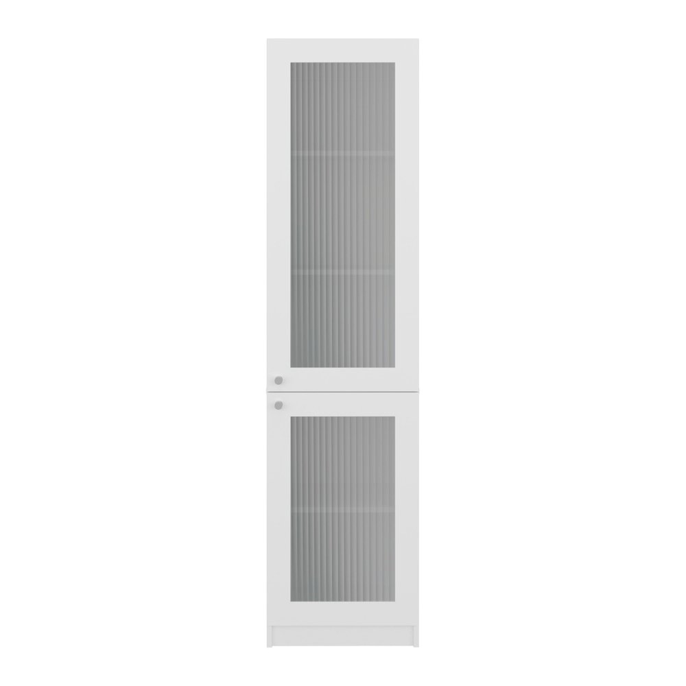 Modern Storage Cabinet with 5 Shelves and Glass Front, Minimalist Design, White. Picture 1