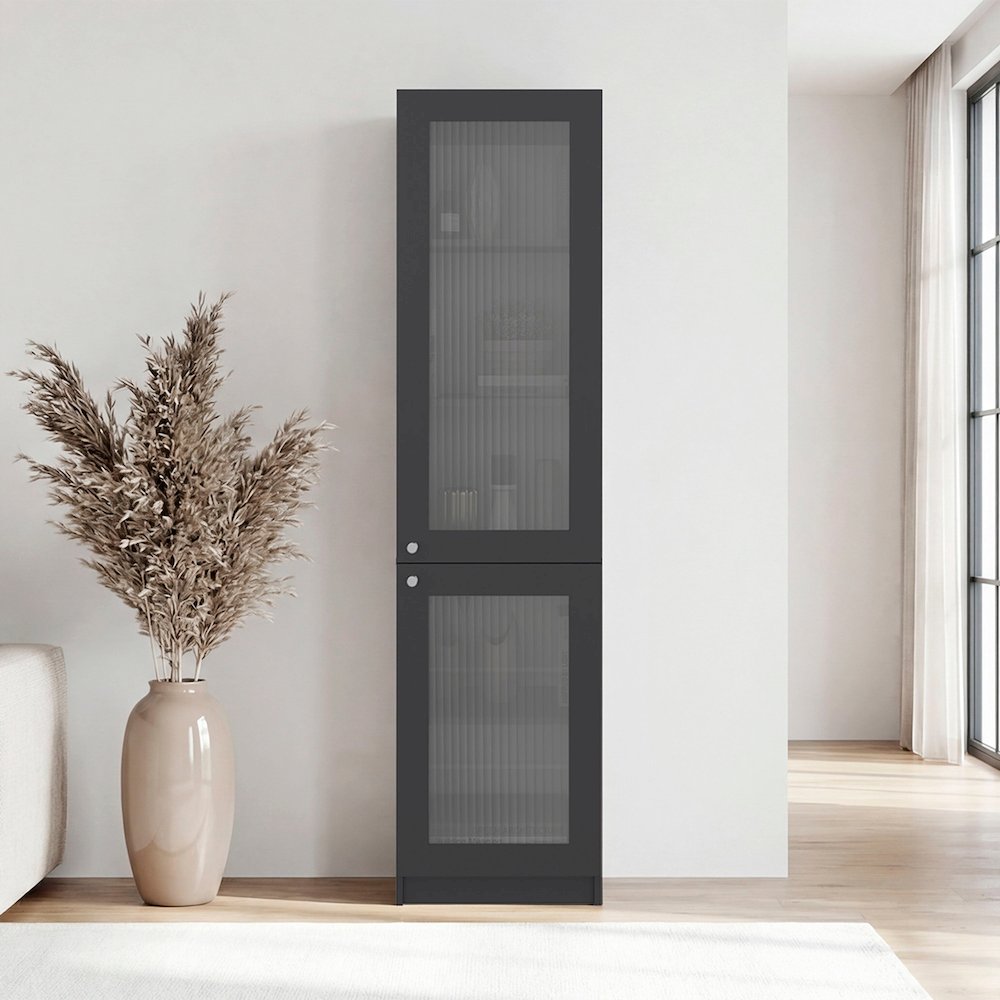 Modern Storage Cabinet with 5 Shelves and Glass Front, Minimalist Design. Picture 2