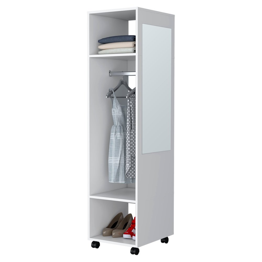 Benson Wardrobe in melamine with mirror and open storage. Picture 4