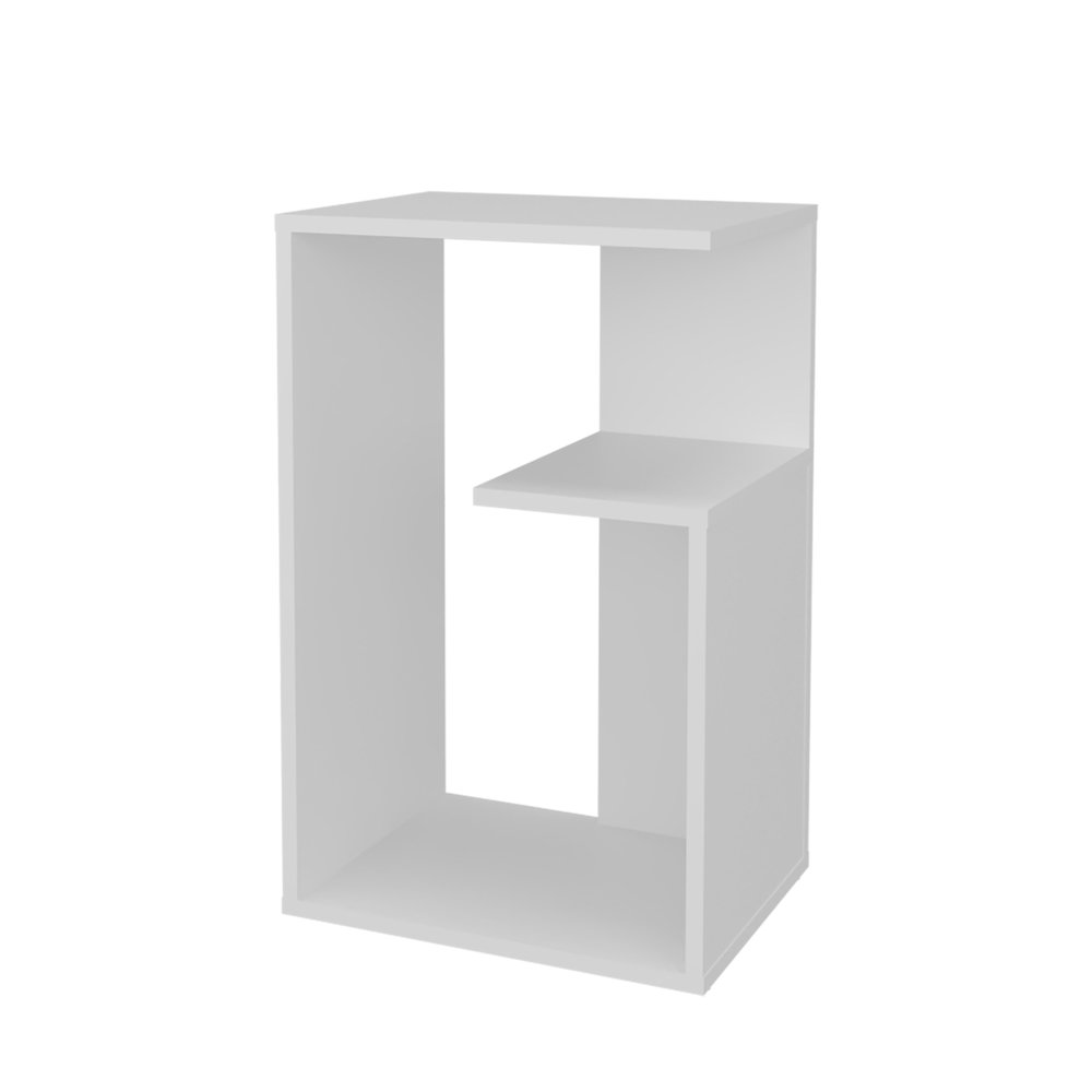 Vega Side Table in Melamine with Open Storage, White. Picture 1