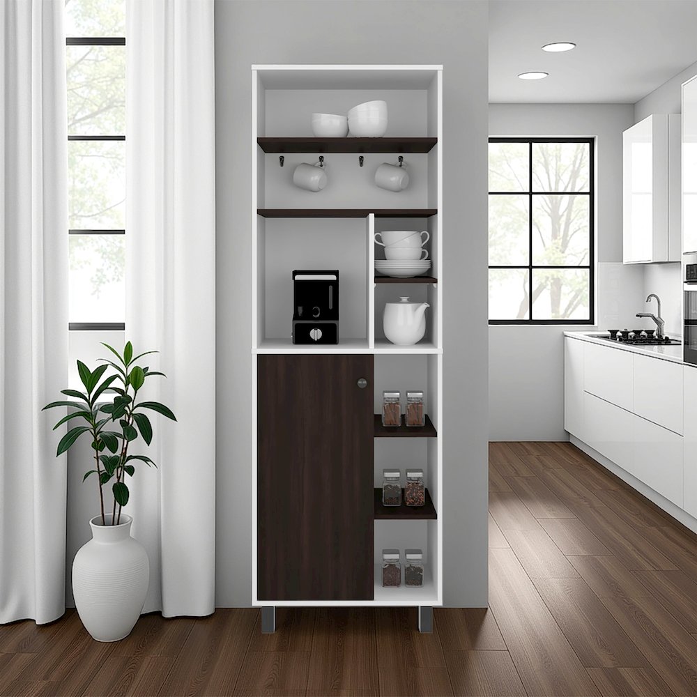 Modern Coffee Station Cabinet with Shelves Hooks and Functional Kitchen Storage. Picture 2