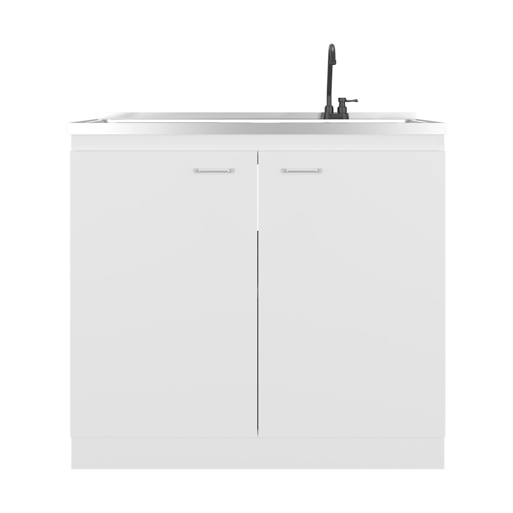 Extremo Kitchen Storage Cabinet with 2 Doors and 3 Shelves, White. Picture 1