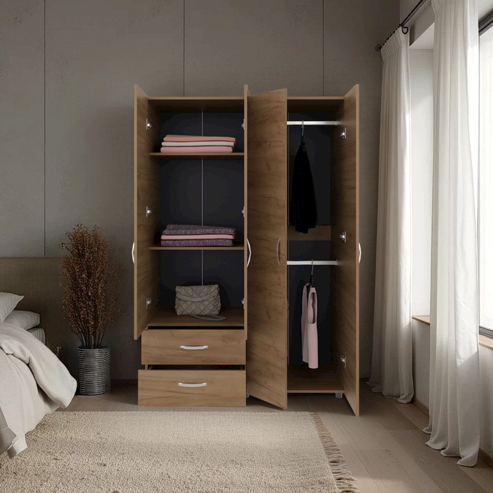 Fifty Modern 2-Door Wardrobe with Shelves and Drawers. Picture 4