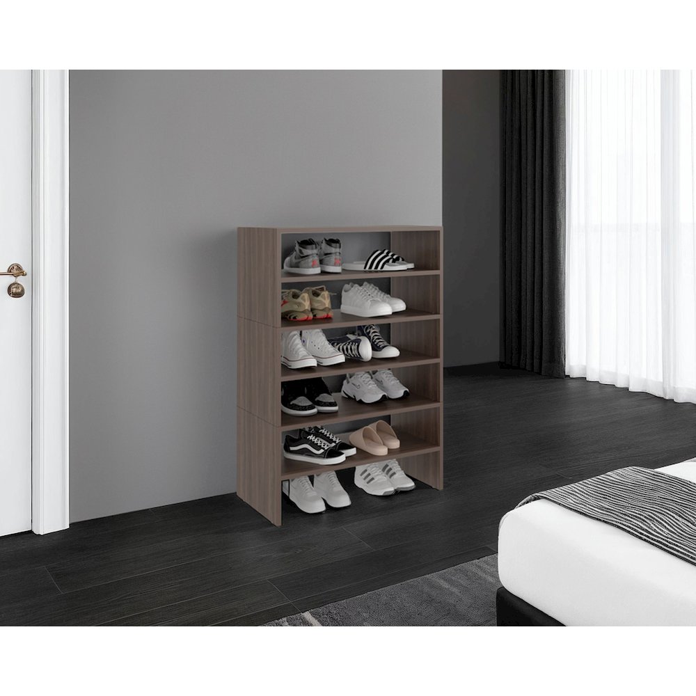 Modern Shoe Rack Multi Tier Storage for Bedroom and Entryway, Gray Walnut. Picture 2