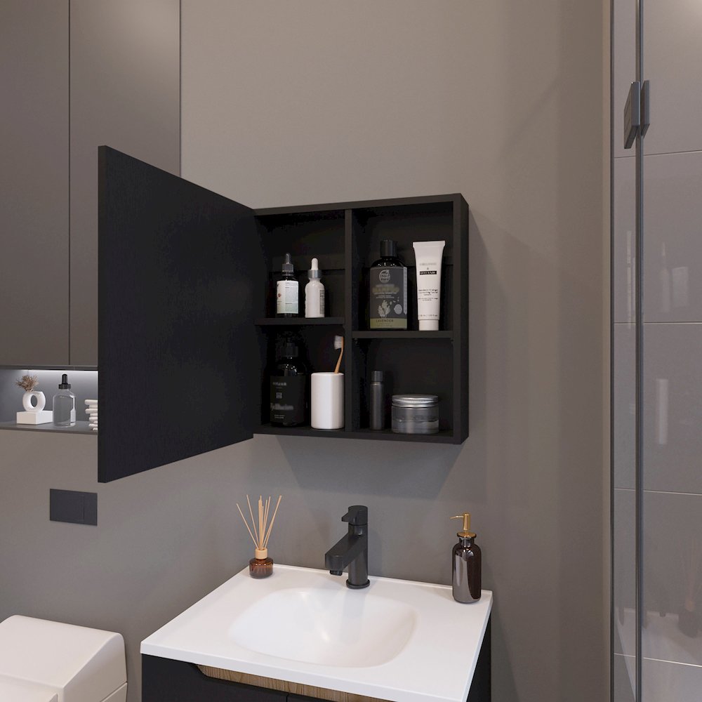Morenci Medicine Cabinet With Included Mirror And 1 Door, Wenge. Picture 3