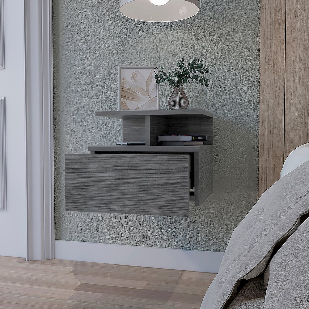 Augusta Floating Nightstand with 2-Tier Shelf and 1-Drawer. Picture 6