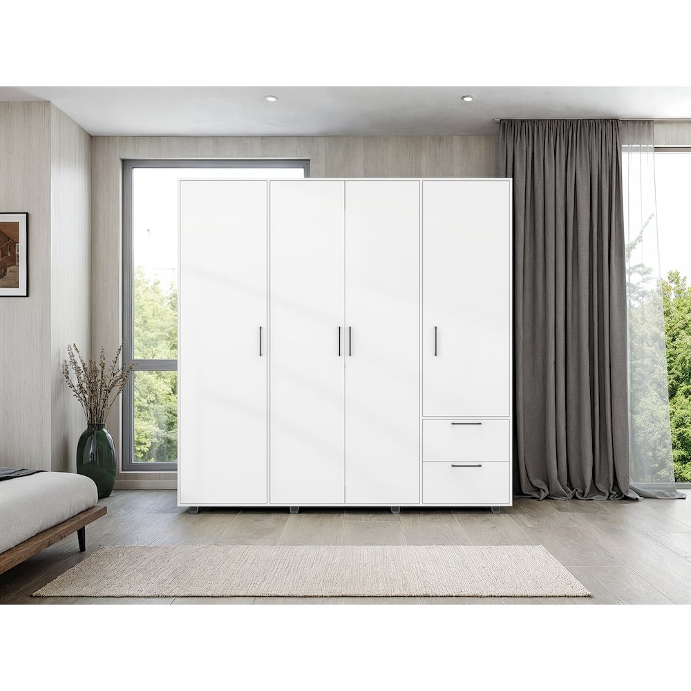 FM FURNITURE VANCE 4-Door Wardrobe with Drawers and Ample Storage, WIHTE. Picture 2
