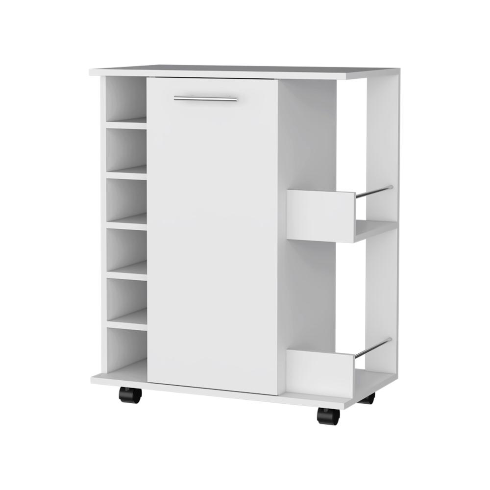 Newport Bar Cart with Casters, 6-Built In Wine Rack and 2 Open Shelves. Picture 1