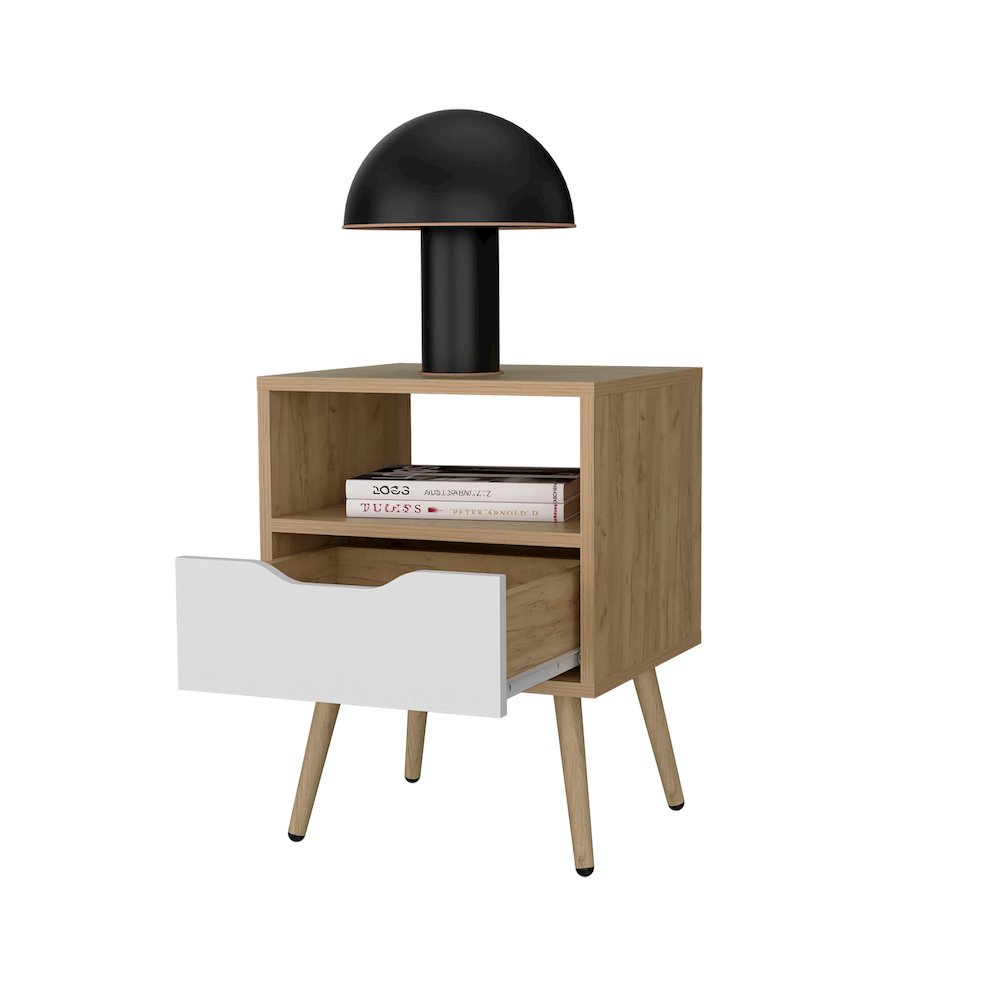 Prescott Valley Nightstand with Open Storage, Natural Oak and White. Picture 8