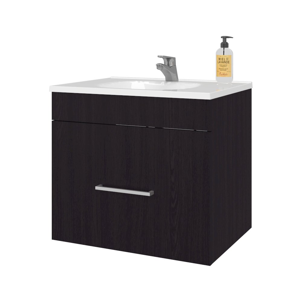 Story Floating Bathroom Vanity Set with Sink, One Drawer Wengue. Picture 5