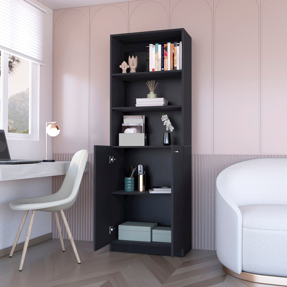 Sutton 2-Door Bookcase, Storage with Multi-Level Shelves, Wenge. Picture 3