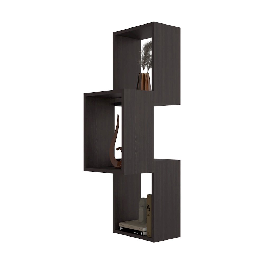 Stormi Wall-Mounted Geometric Shelf Unit, Wenge. Picture 3