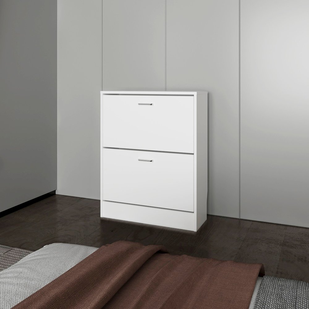 Ozzy Shoe Cabinet, 2 Tilt-Out Doors, Slim Design, Internal Supports, White. Picture 8