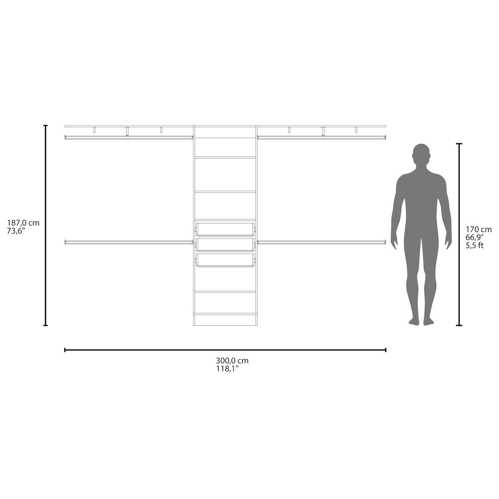 Modular Closet Organizer System with Hanging Rods, Shelves, and Drawers , Wengue. Picture 7