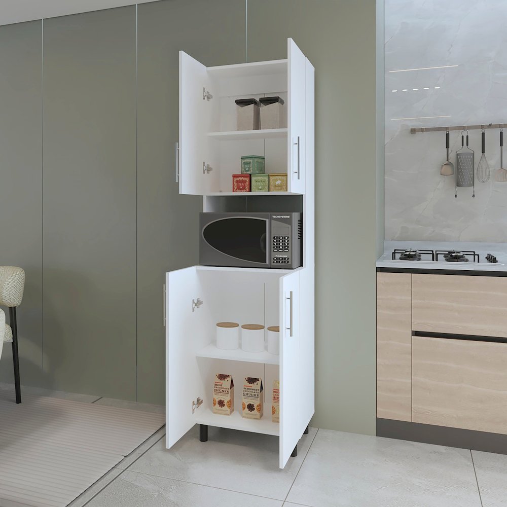 Ko Vaya Double Cabinet Kitchen Pantry with Open Storage, White. Picture 3