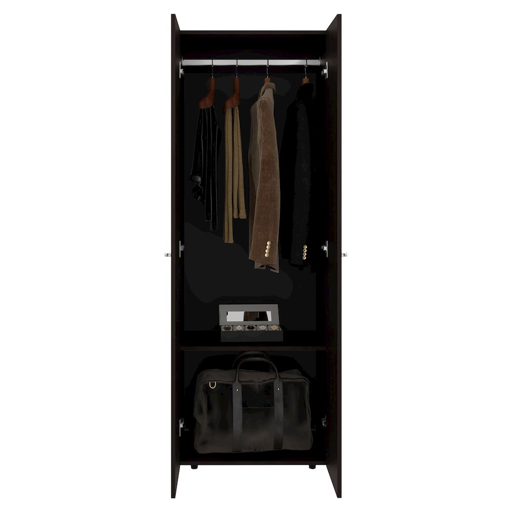 Basin  2-Door Tall Wardrobe Cabinet 66.9"H,  Bedroom, Stained Walnut. Picture 2