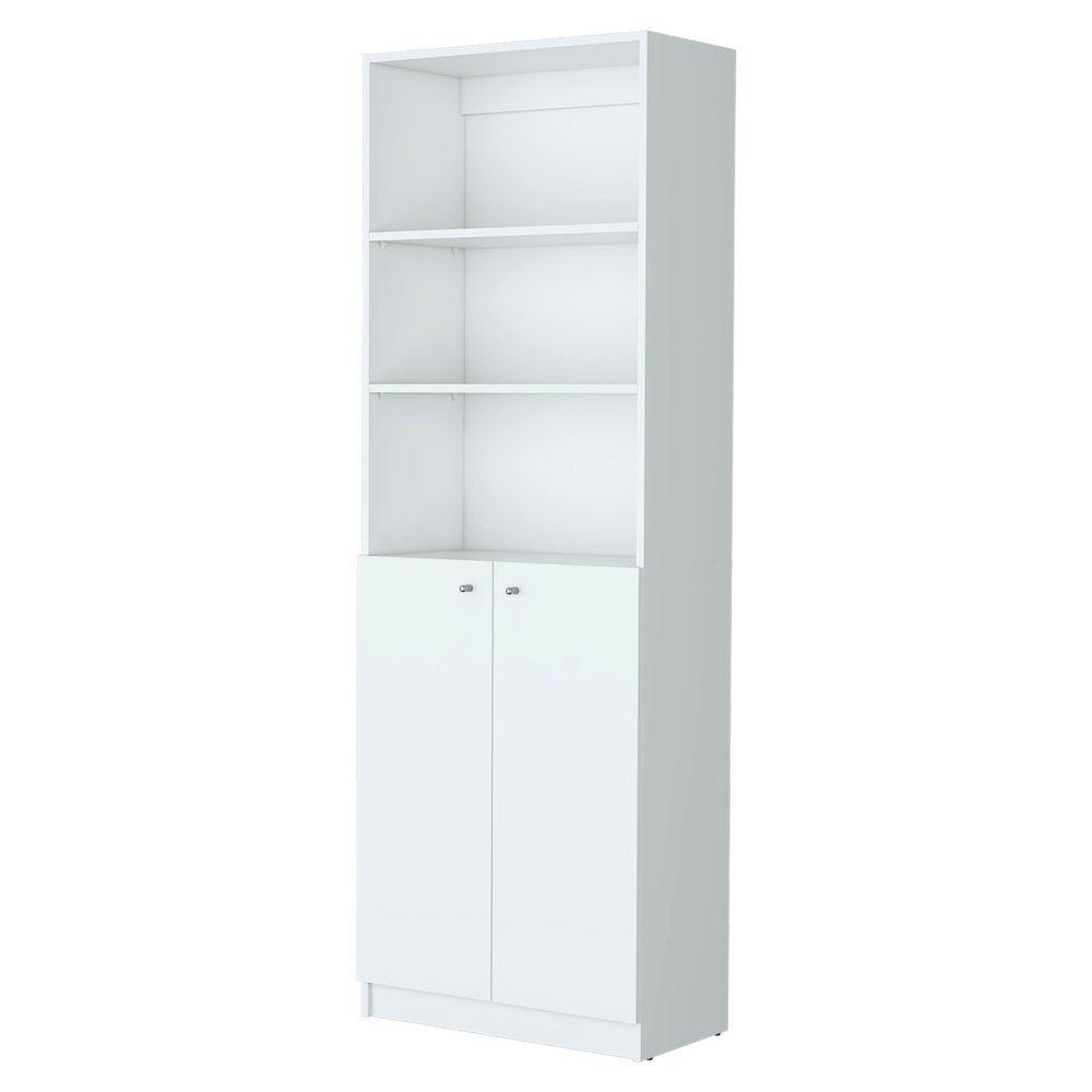 Sutton 2-Door Bookcase, Storage with Multi-Level Shelves, White. Picture 1