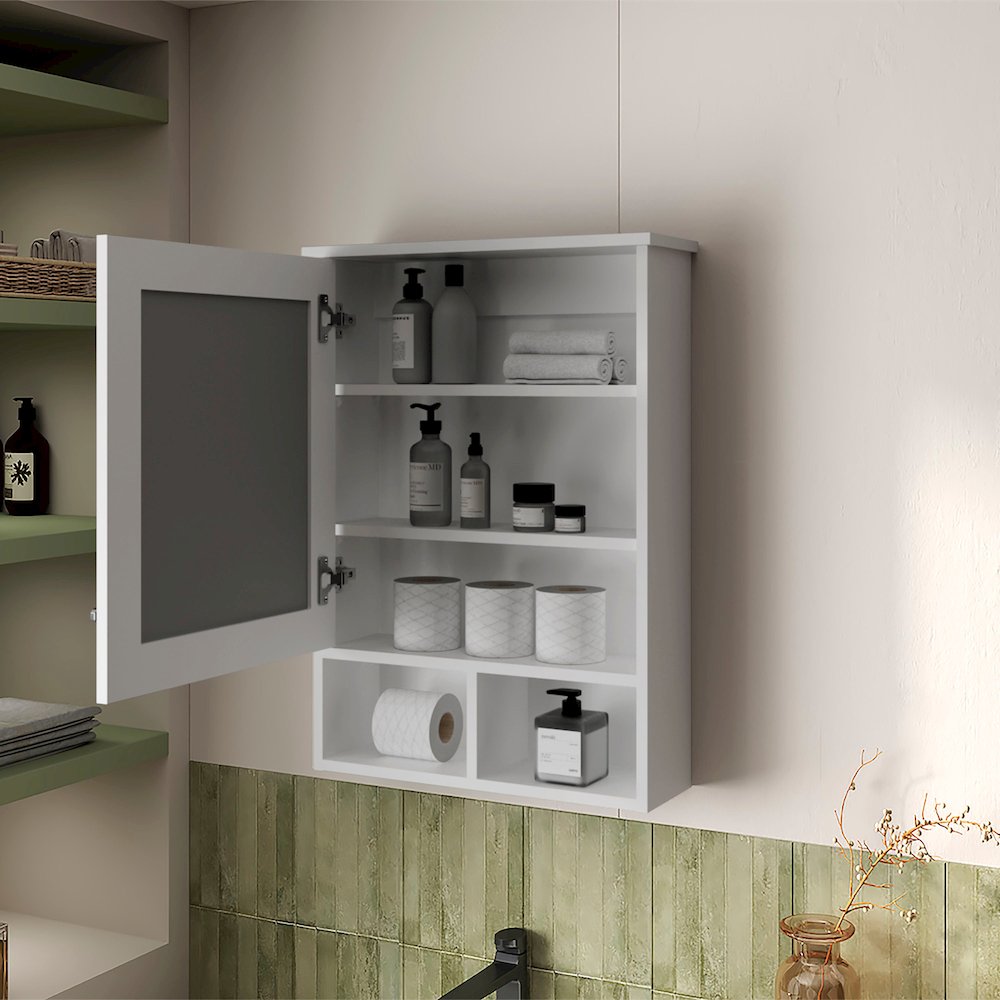 Poston Medicine Cabinet With a Door And Included Mirror, White. Picture 3