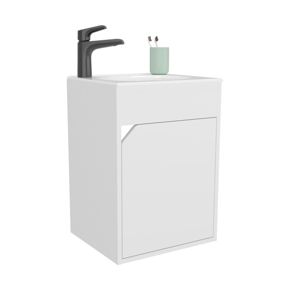 Nelson Bathroom Floating Vanity with a Door, White. Picture 5