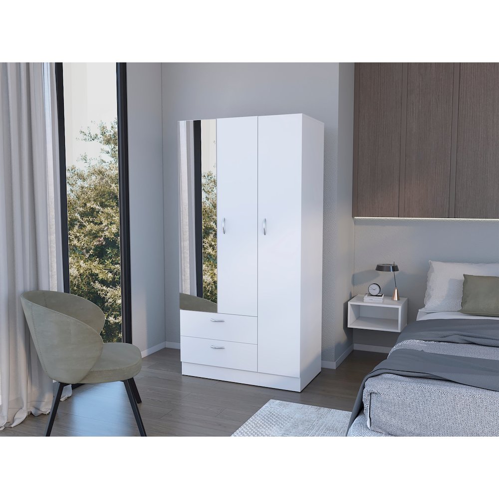 Modern Wardrobe with Ample Storage,a mirror, two Drawers, Four Shelves. Picture 4