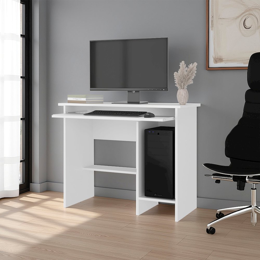 Rio Computer Desk with Open Storage, White. Picture 2