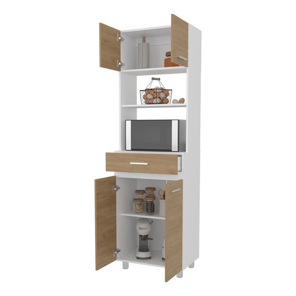Tall Kitchen Storage Cabinet with Doors, Drawer and Open Microwave Shelf. Picture 8