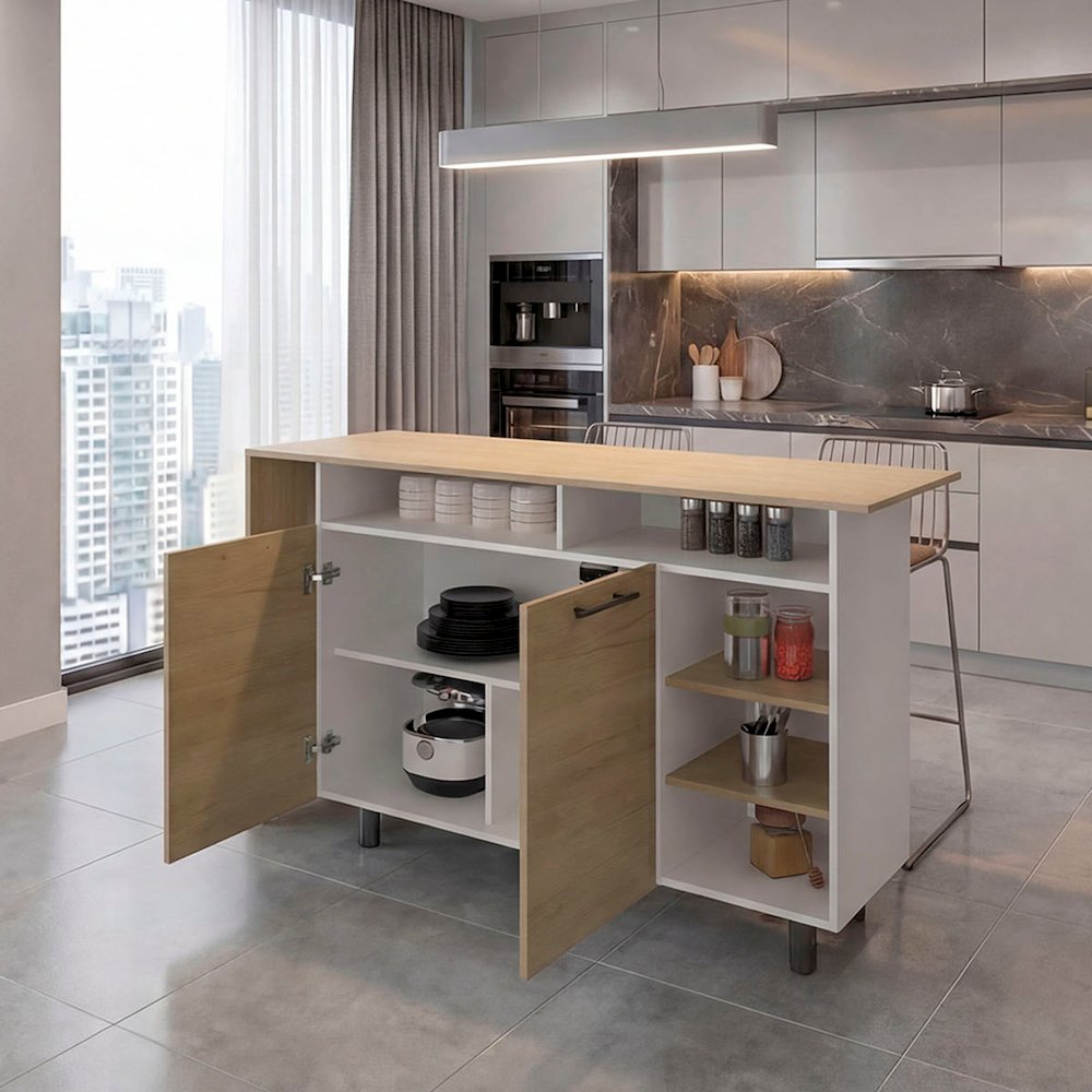 Modern Kitchen Island with Storage Shelves and Cabinets for Kitchen Organization. Picture 4
