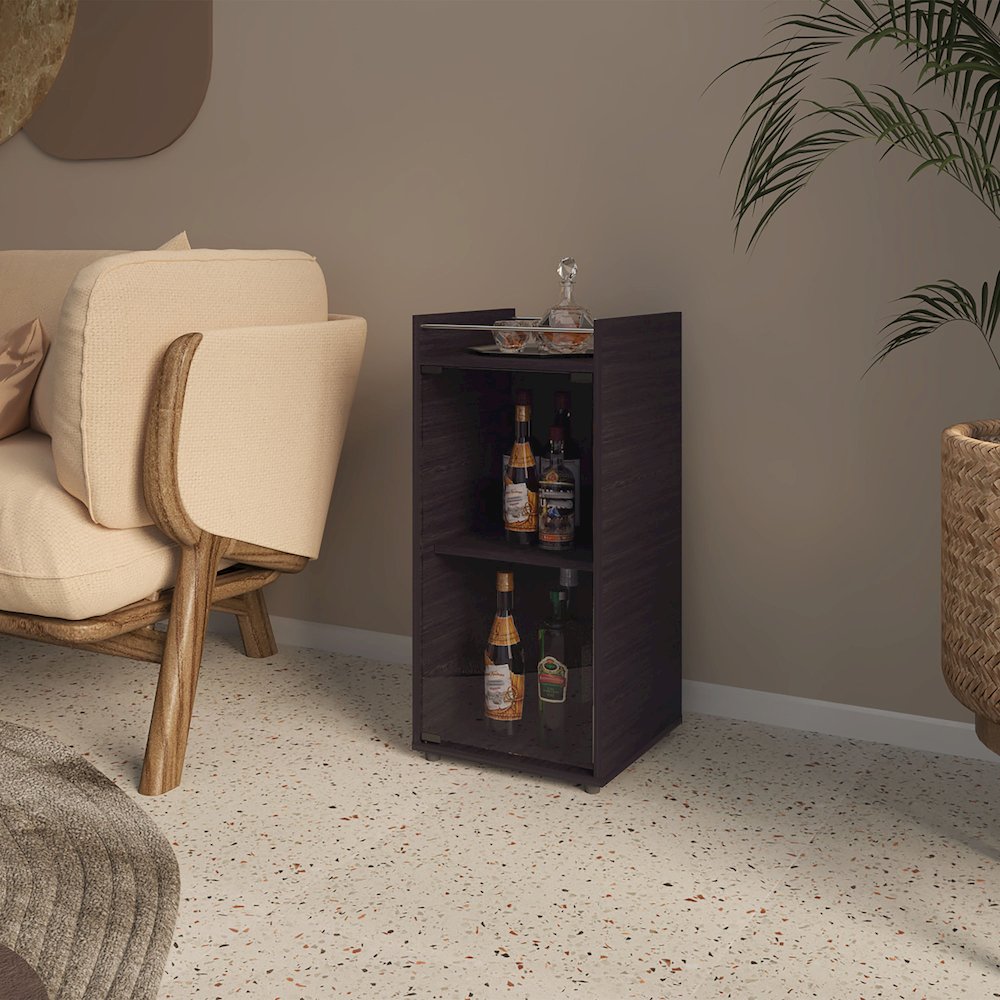Glass Door Bar Cabinet with Shelves, Wenge. Picture 2