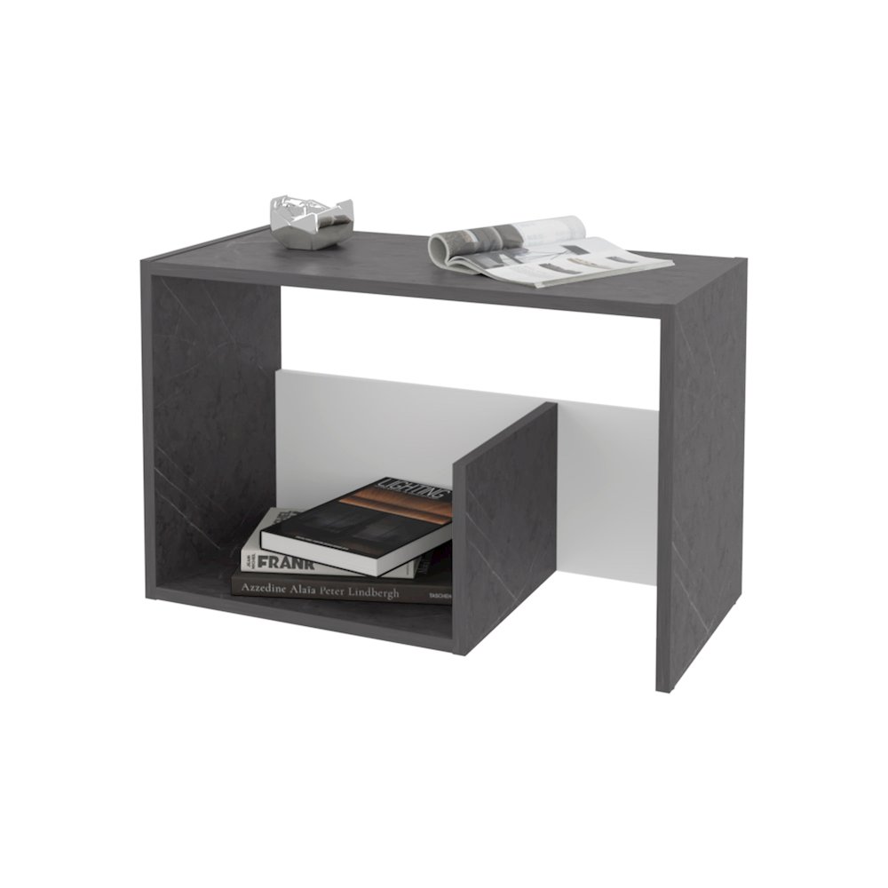 Vega Side Table in melamine with open storage,Onix and White. Picture 8