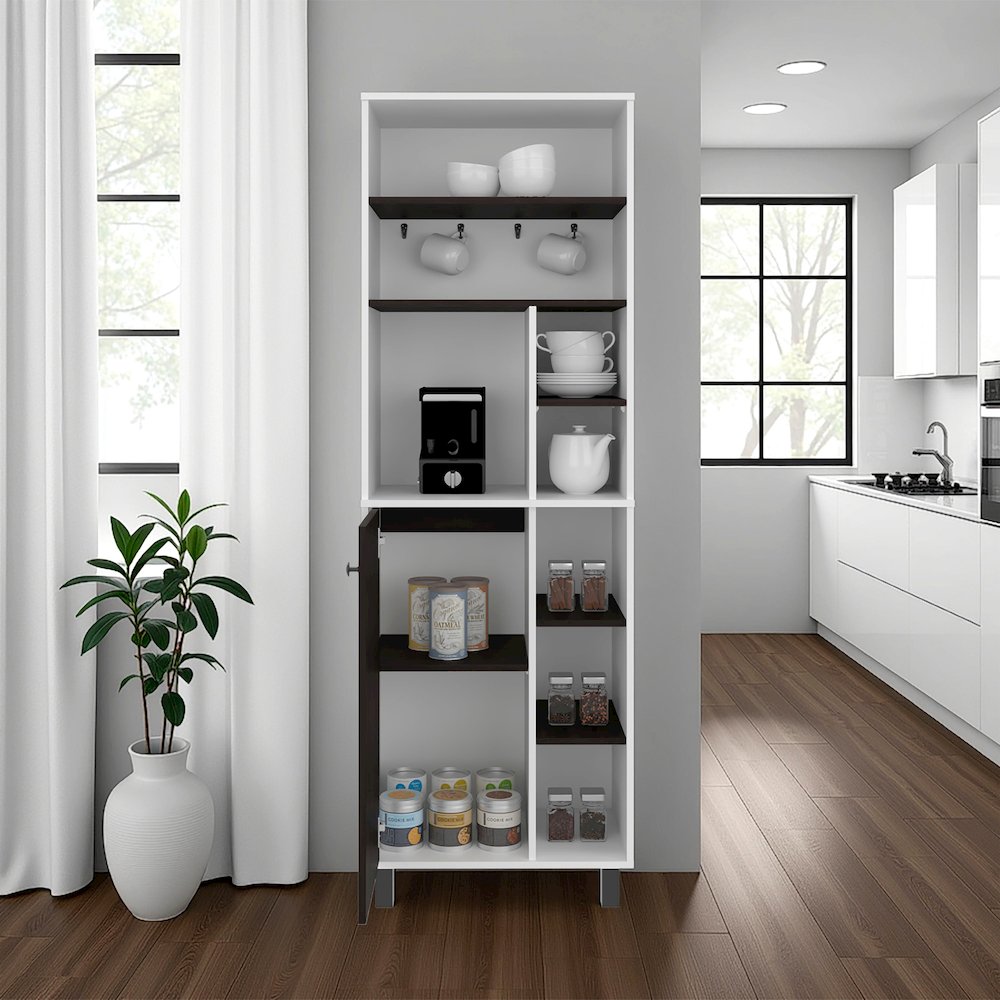 Modern Coffee Station Cabinet with Shelves Hooks and Functional Kitchen Storage. Picture 4