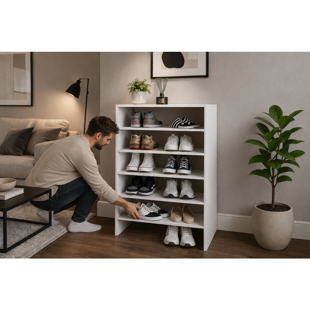 Berlin Shoe Rack with Open Shelves,  Ideal for Modern Home Spaces, White. Picture 7