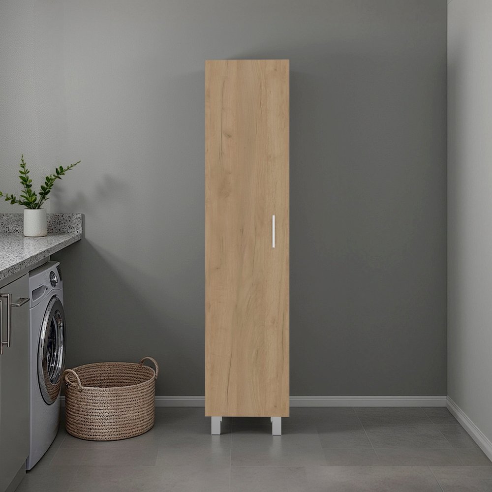 Vegas Storage Cabinet for Laundry Room with Fixed Shelves, Natural Oak. Picture 2