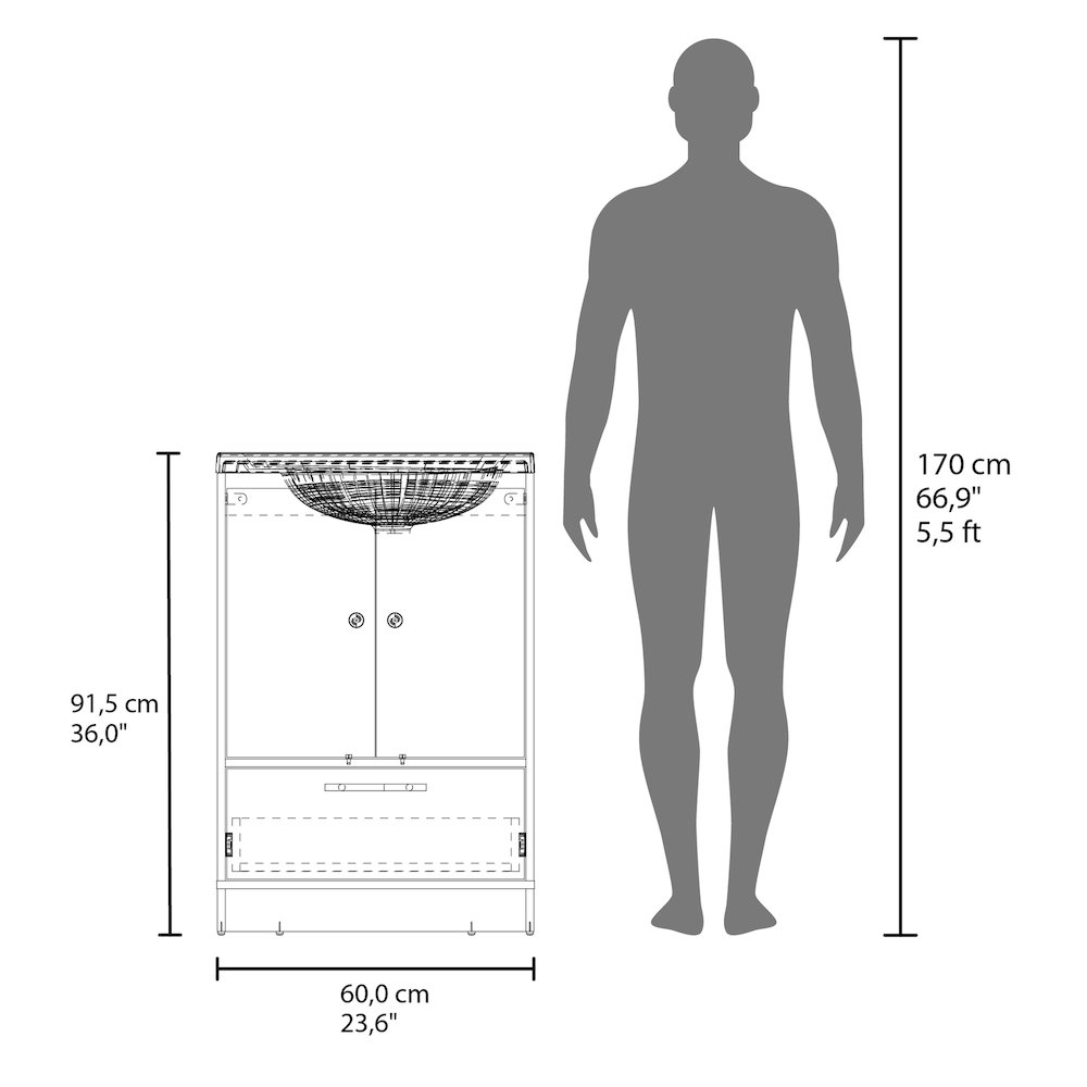 Freestanding Bathroom Vanity with Sink, Two Doors and Bottom Drawer, Wengue. Picture 7