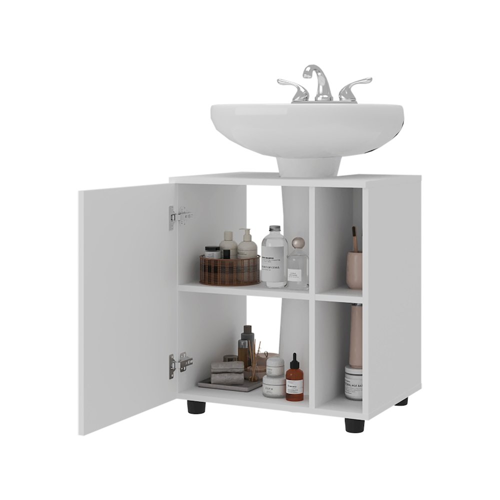 Under Pedestal Sink Cabinet, 1 Door, 5 Open Compartments, Melamine Finish,White. Picture 3