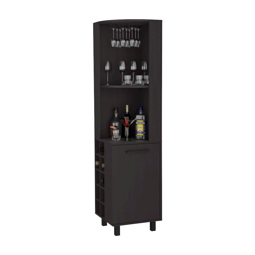 Leah Corner Bar cabinet with ample storage and wine rack, Wengue. Picture 8