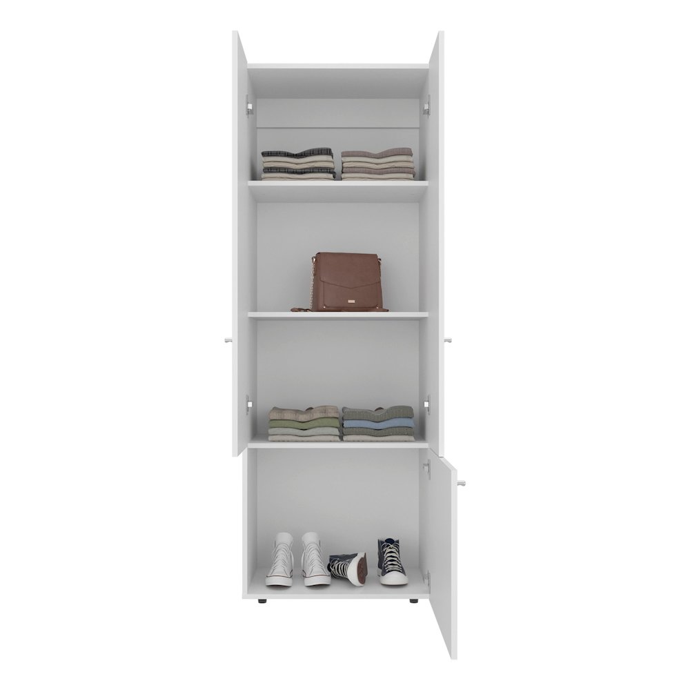 3-Door Tall Wardrobe Cabinet with 4 Shelves–Freestanding Storage Armoire, White. Picture 2