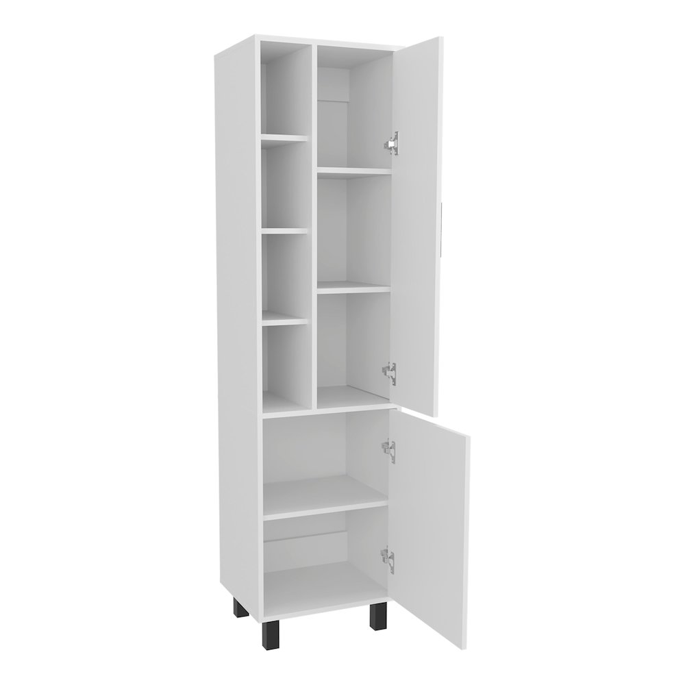 Pinal Linen Cabinet with Open Storage and 2 Doors, White. Picture 6