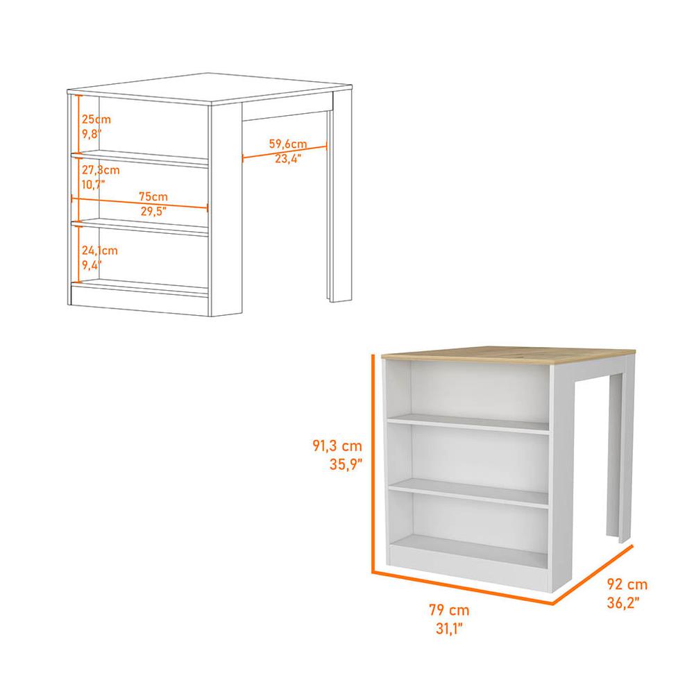 Alameda Kitchen Island, Three Drawers Concealed. Picture 2