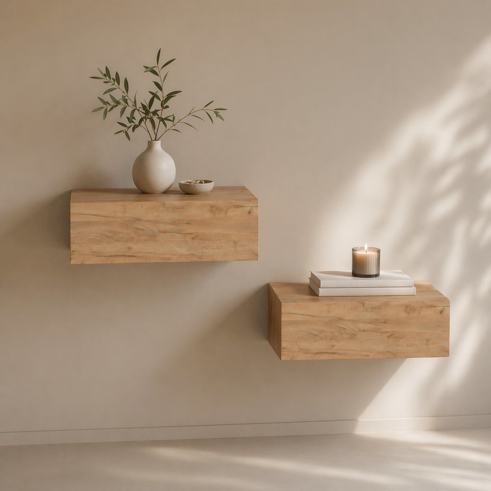 Custer Floating Nightstands Set of 2 - Wall Mounted Bedside Tables, Wenge. Picture 2
